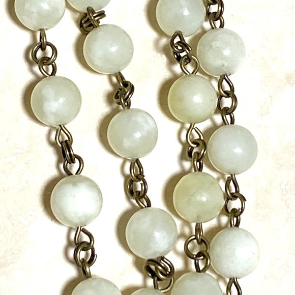 Natural Pale Green Serpentine Necklace, Bronze Slim Mushroom + Genuine Gemstone - Picture 9 of 14